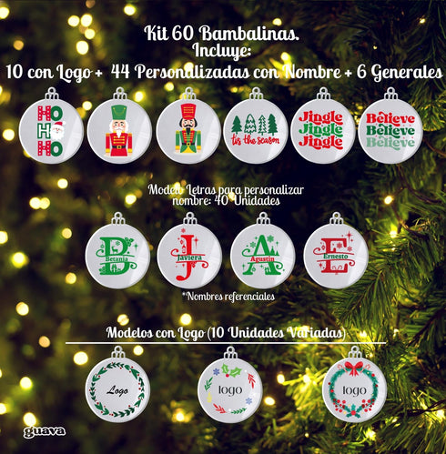 Kit de 60 Bambalinas - Incluye 10 Logos + 44 Personalizadas + 6 Generales